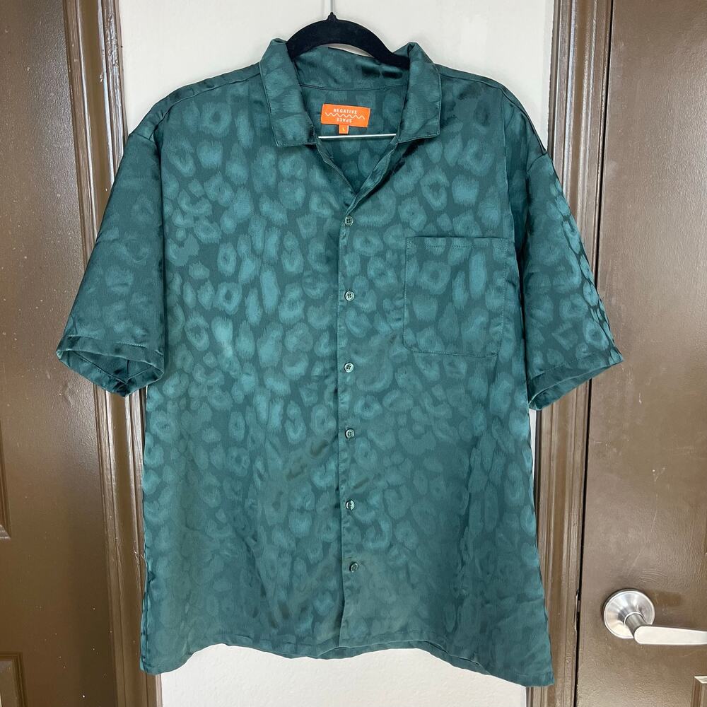 Negative Space Green Cheetah Button Down L Y2K Cybercore Corpcore Dark Academia